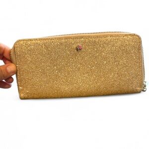Kate Spade Pale Gold Burgess Court Slim Continental Sparkle Zip-Around Wallet